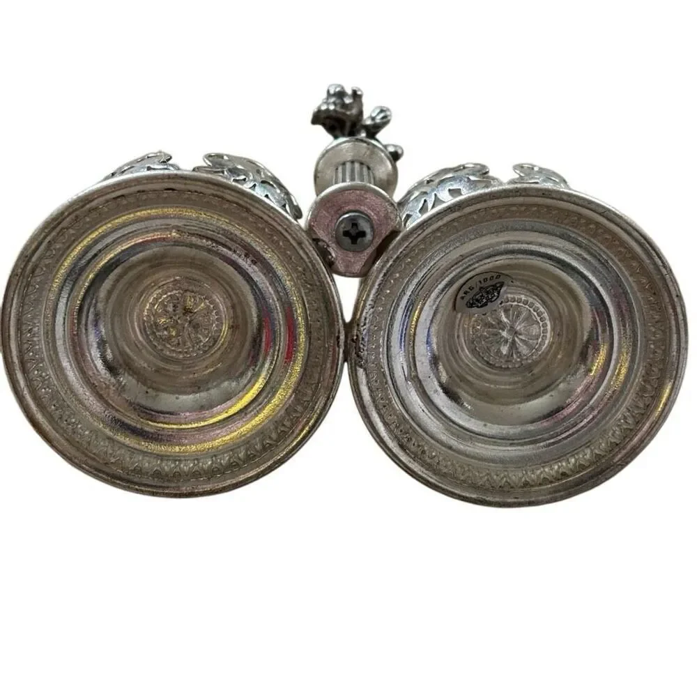 Silver Plated Salt & Pepper Container Holders With Cherub In Center